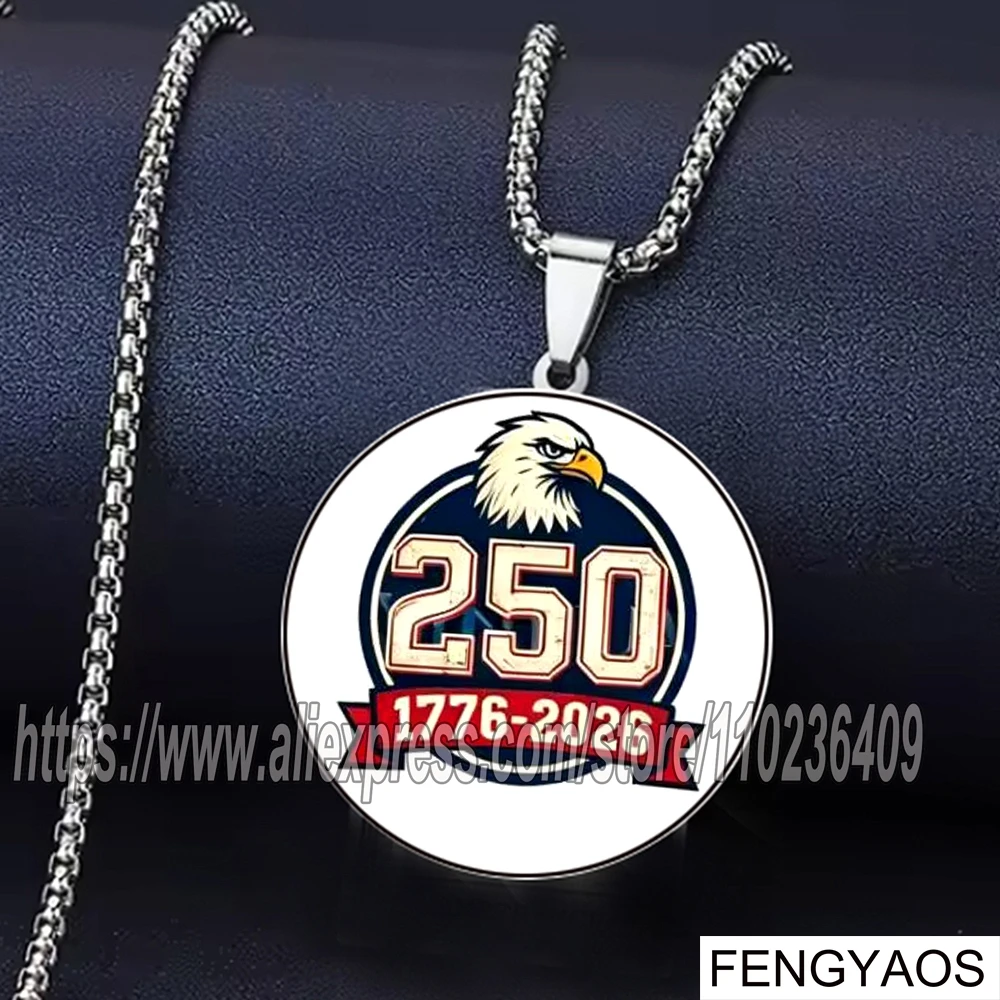 Stainless Steel American Independence Day Necklace Souvenir Gift 250th Anniversary of The United States Necklaces