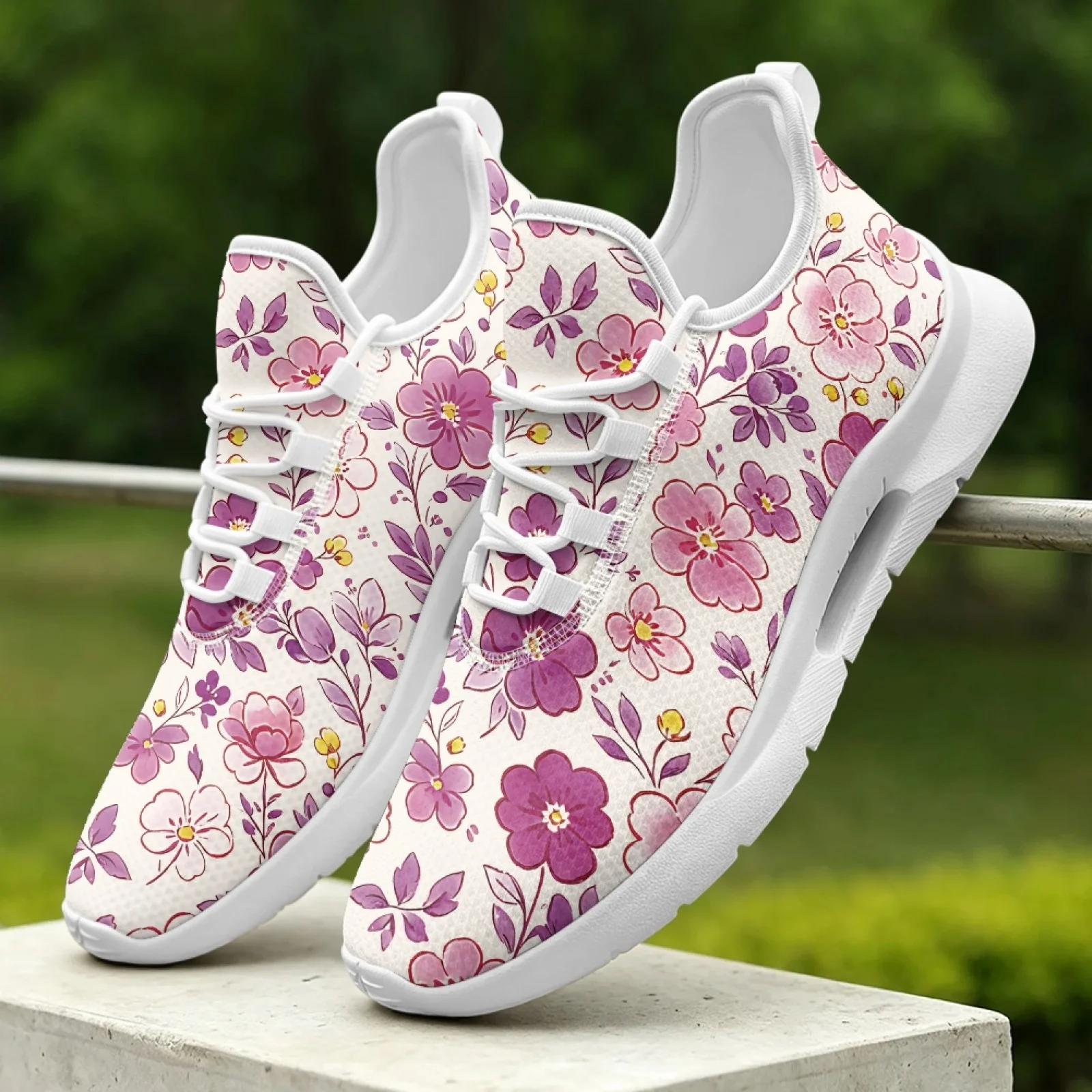 XIXIRIMIDO Women's Lace-up Casual Shoe Nurse Shoes Women's Sandals Men's Sneakers and Casual Shoes Tenis Feminino Flower Pink
