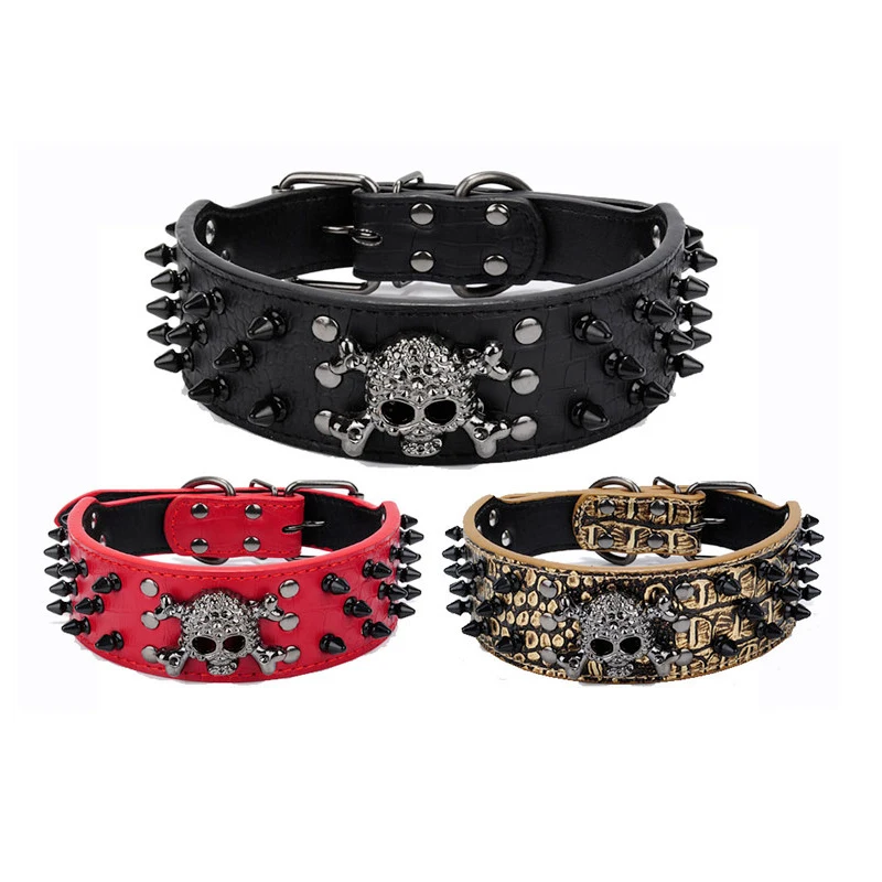 Skull Spikes Dog Collar Fashion Rivet Decorative PU Leather Pet Collar for Small Medium Large Dog Accessories Labrador