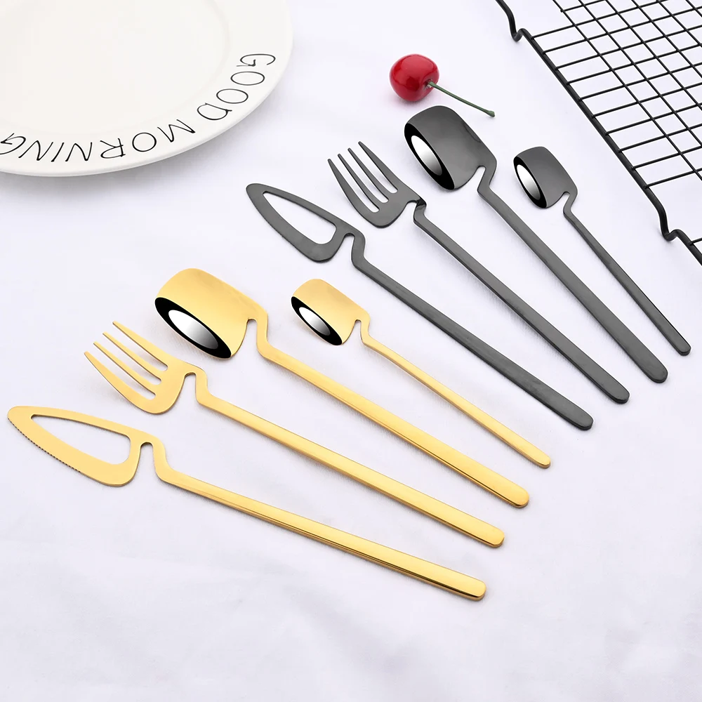 24Pcs Western Black Dinnerware Stainless Steel Cutlery Set Knife Fork Spoon Dinner Flatware Set Kitchen Silverware Tableware view 2