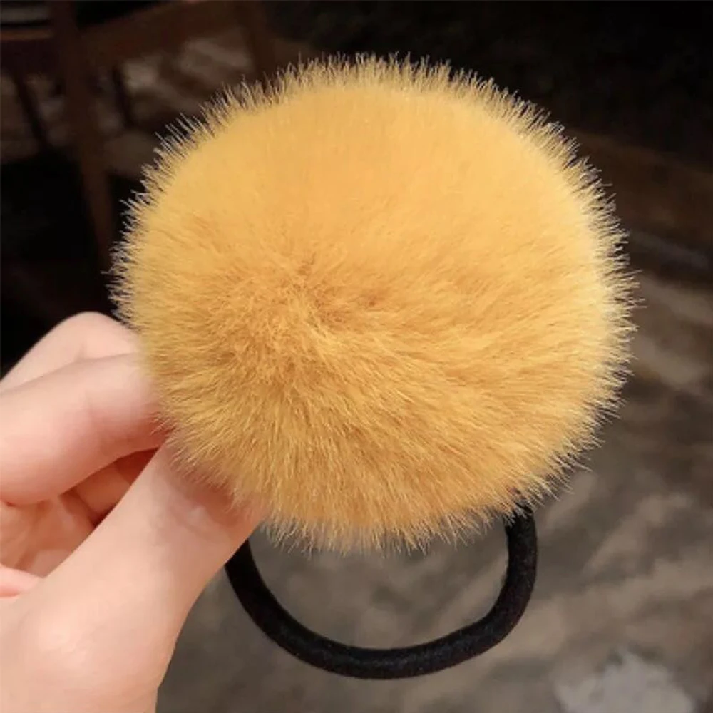 Autumn Women Pompom Plush Hairband Imitation Rabbit Fur Hair Accessories Ponytail Holder Pompom Rubber Band Plush Hair Rope