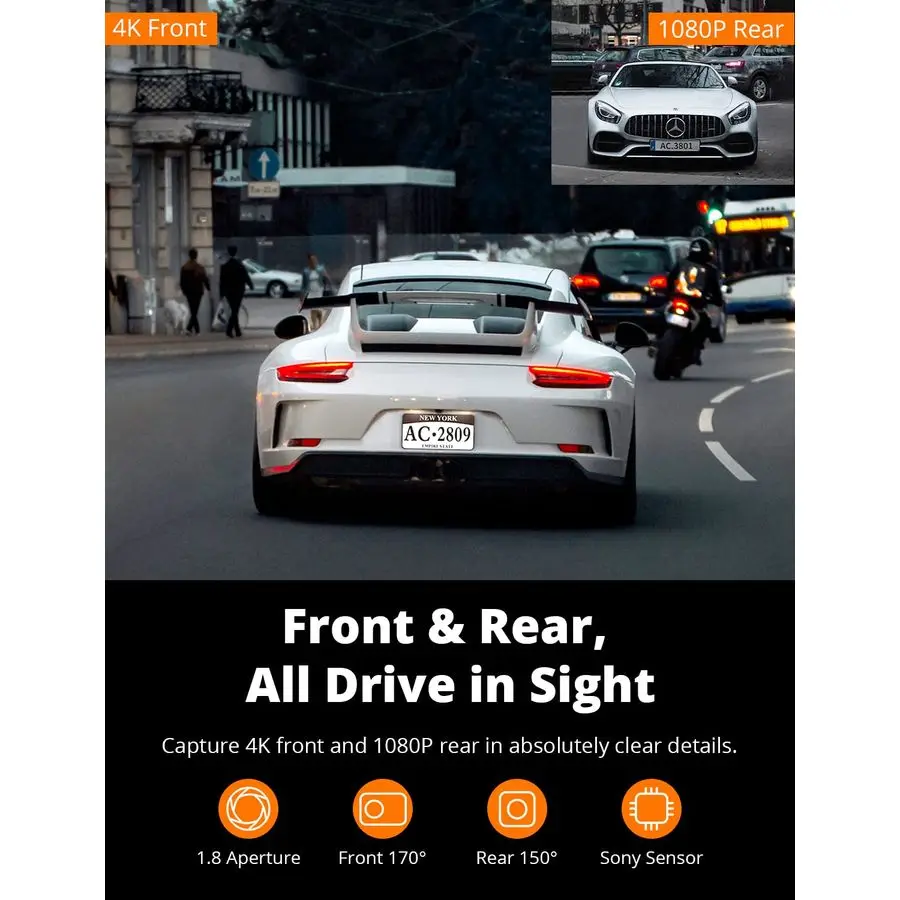 كاميرا D4 Dual Dash مع نظام تحديد المواقع WiFi المدمج، أمامي 4K 2.5K خلفي 1080P للسيارات، 3 IPS تعمل باللمس 170 FOV كاميرا لوحة القيادة مع Sony #2
