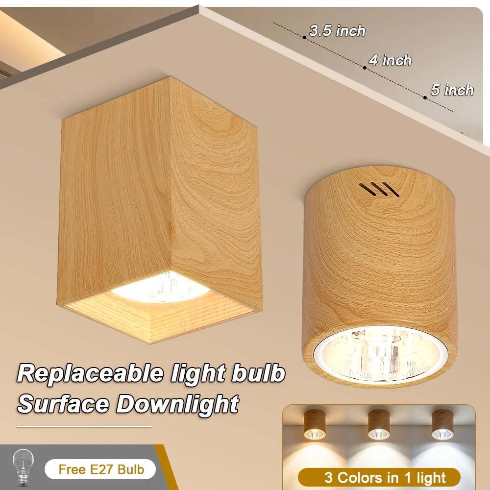 Nordic Surface Mounted Downlight E27 Wood Grain Ceiling Spotlight Ceiling Spot Lamps For Living Room Kitchen Corridor Decoration