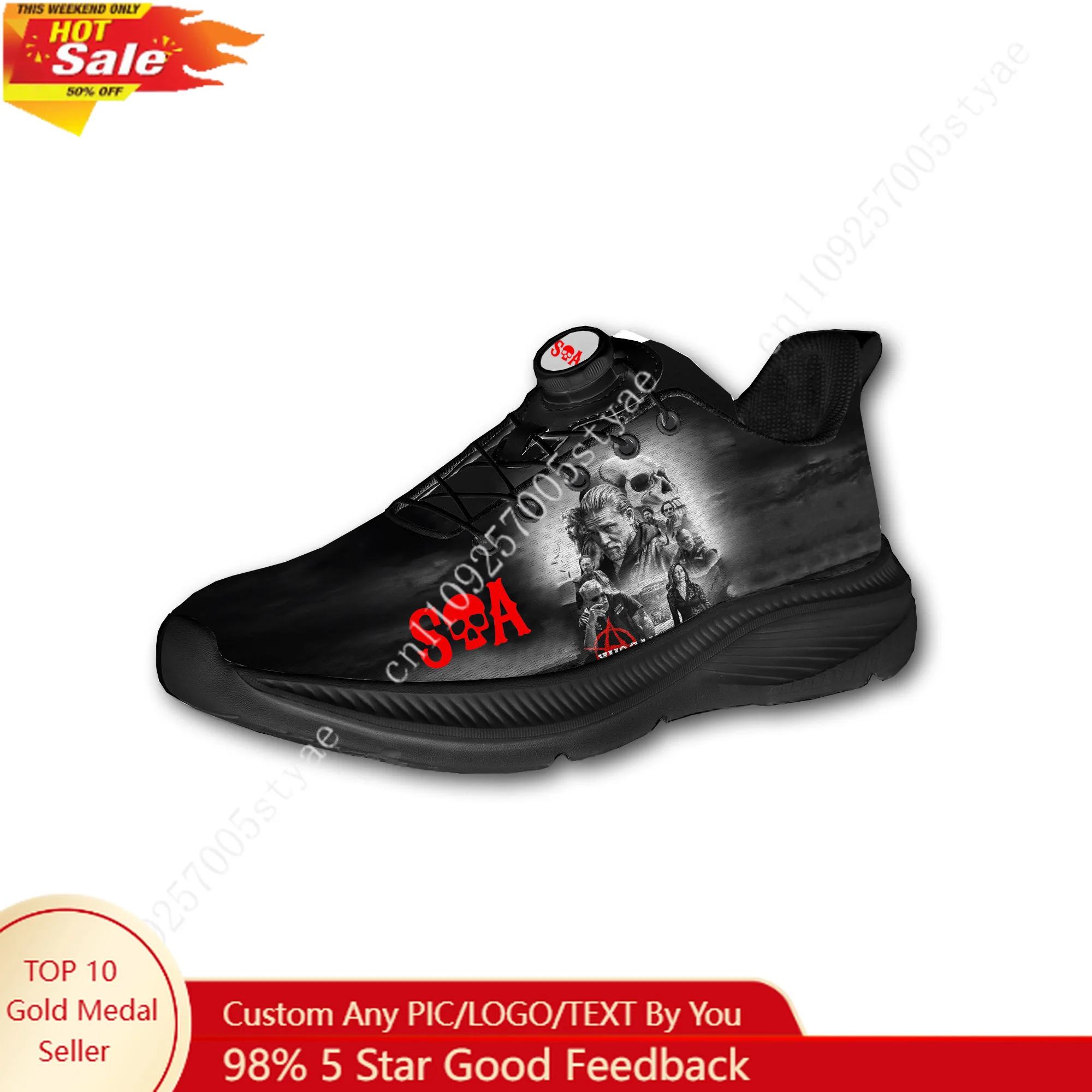 

Sons Of Anarchy SOA Mens Womens Running Off-road Shoes Laceless Rotating Button Sports Shoe Hiking Leisure Custom Sneaker