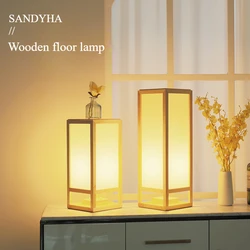 SANDYHA Japanese Solid Wood Standing Light LED Floor Lamps for Living Room Decoratio Bedroom Bedside Lamp Tea Table Lighting