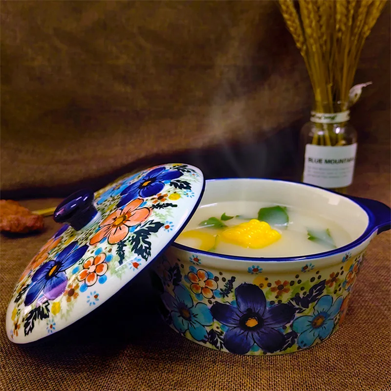 Nordic Underglaze Colorful Floral Ceramic Tableware Set, Home Kitchen Accessories, Retro Heat-resistant Tableware and Plates