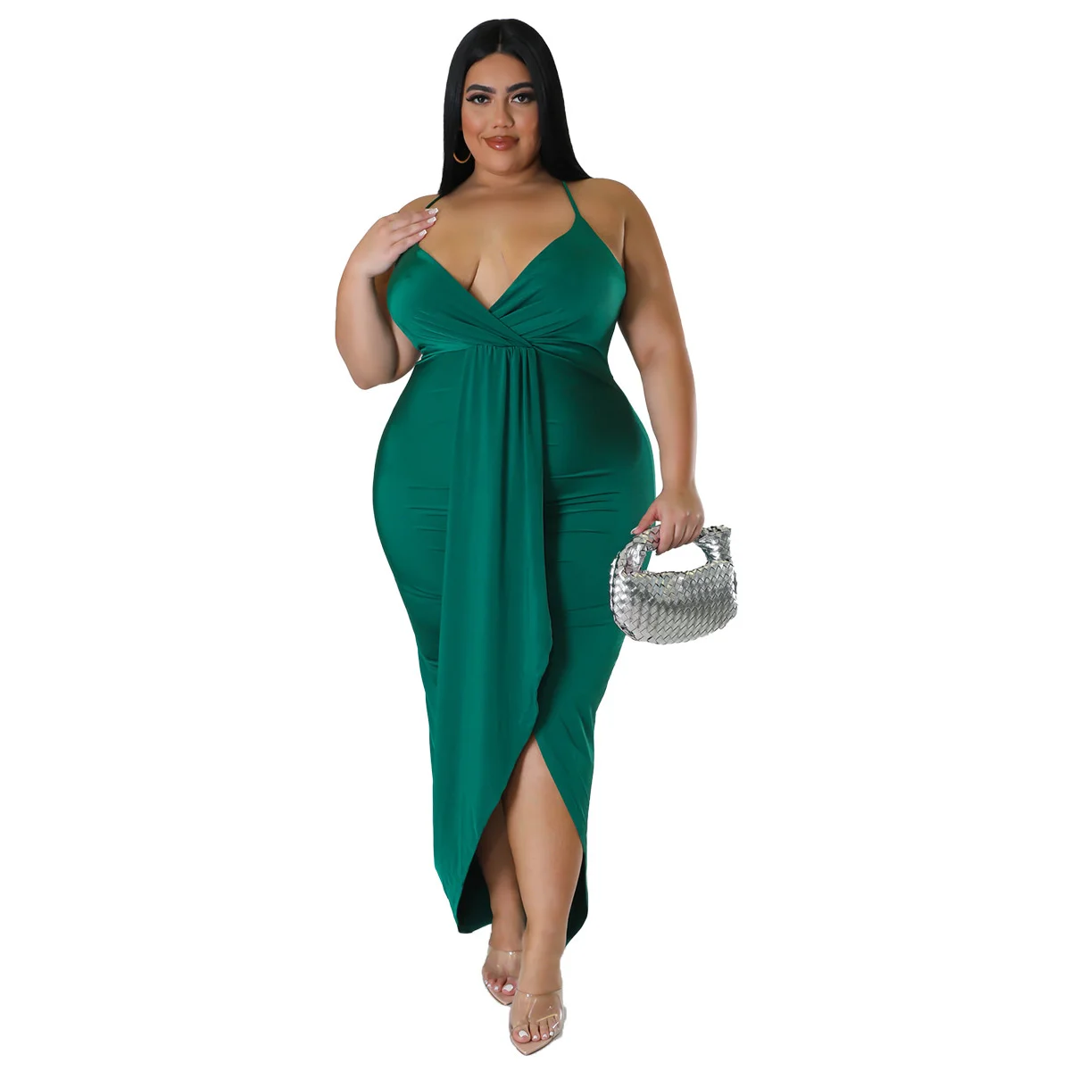 Large Size Dresses Fashion Sexy Adjustable Straps Sleeveless V-neck Stretch Dress Plus Size Women Clothing Casual Elegant Dress