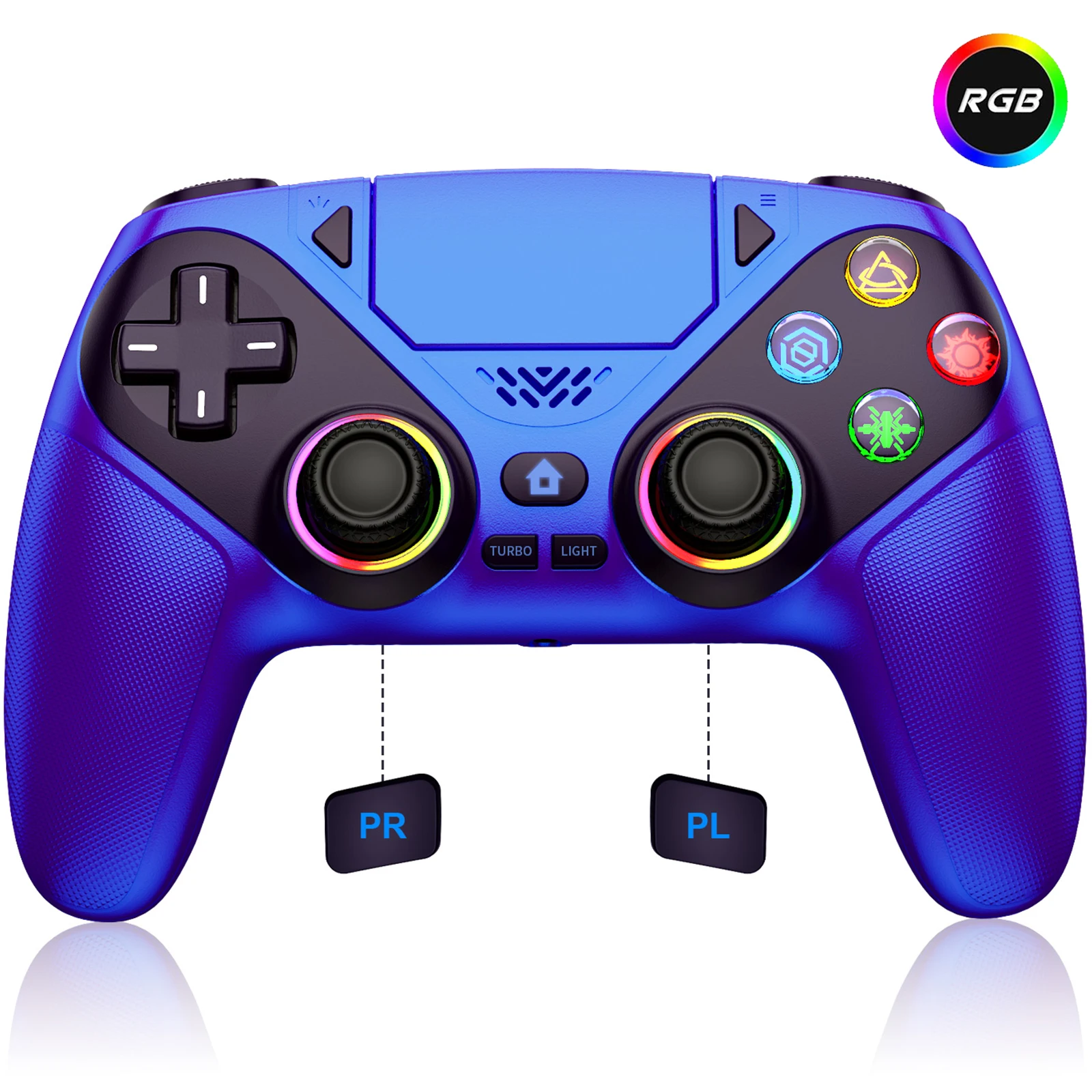 Controller für Playstation 5/PS5/PS5 Pro/Slim/PC, Kabellose Gamepads RGB-Joystick Turbo/Marco-Programmierung Doppelte Vibration Spielsteuerung