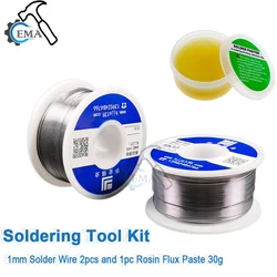 Soldering Tool Kit 2pcs 1mm Solder Wire 100/50g with Rosin Flux Paste 30g No-Clean Soldering Core Designed for Electronic Repair