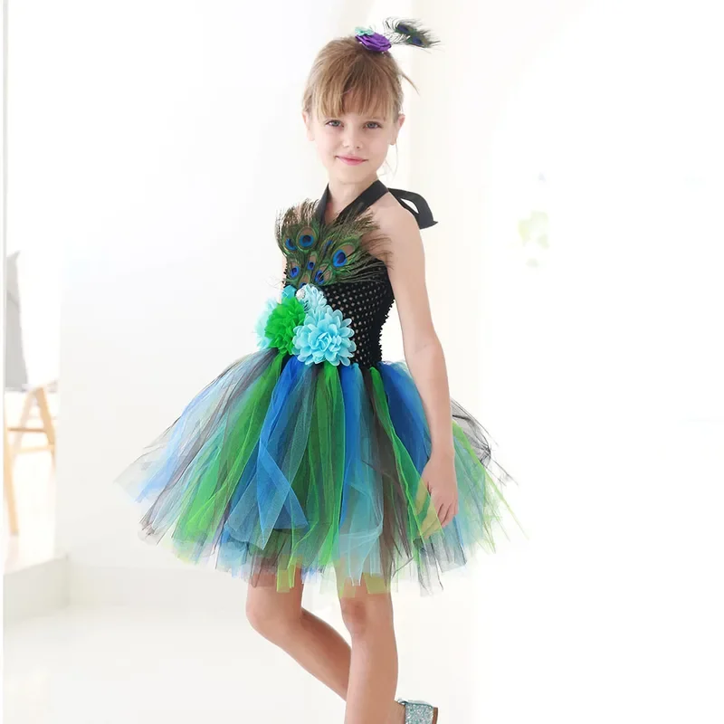 Peacock Princess Tutu Dress Girls Anime Cosplay Christmas Costume Happay Purim Birthday Party Dresses Halloween Costume for Kids