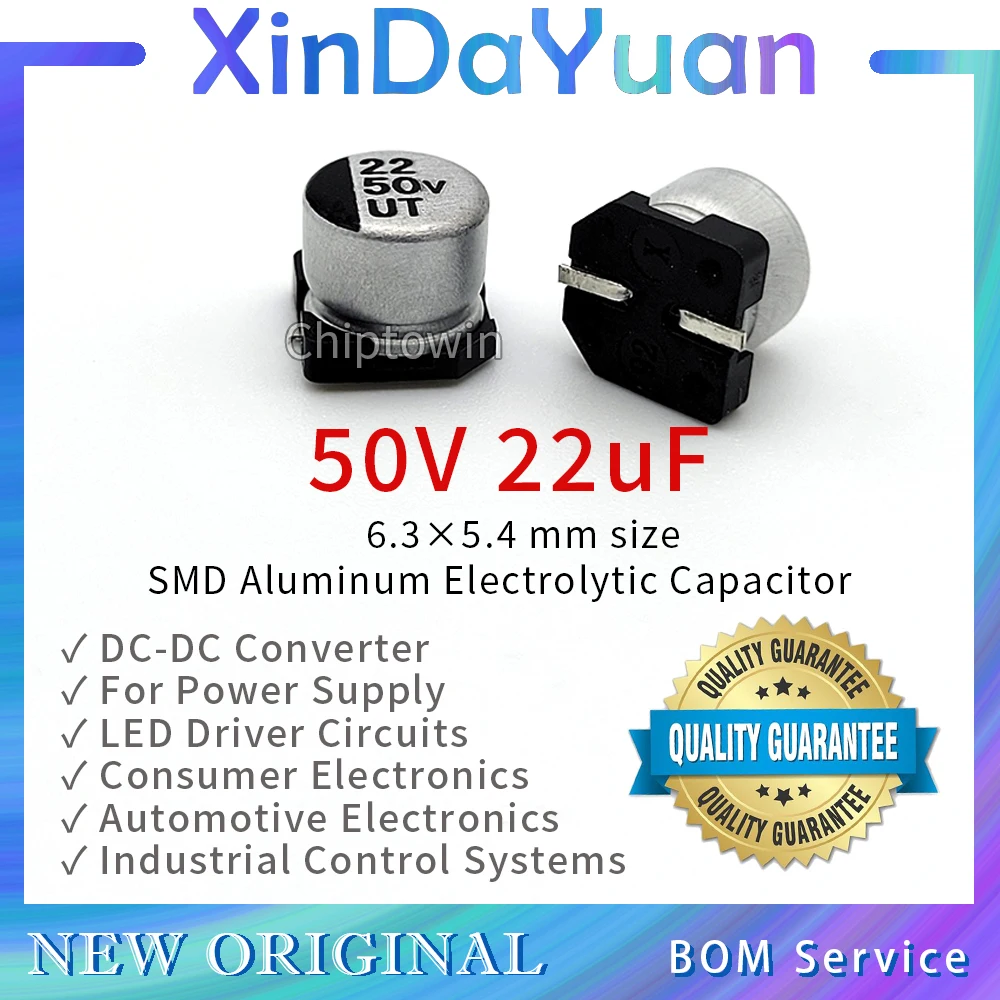 

50pcs 50V 22uF 6.3×5.4mm SMD Aluminum Electrolytic Capacitor Low ESR