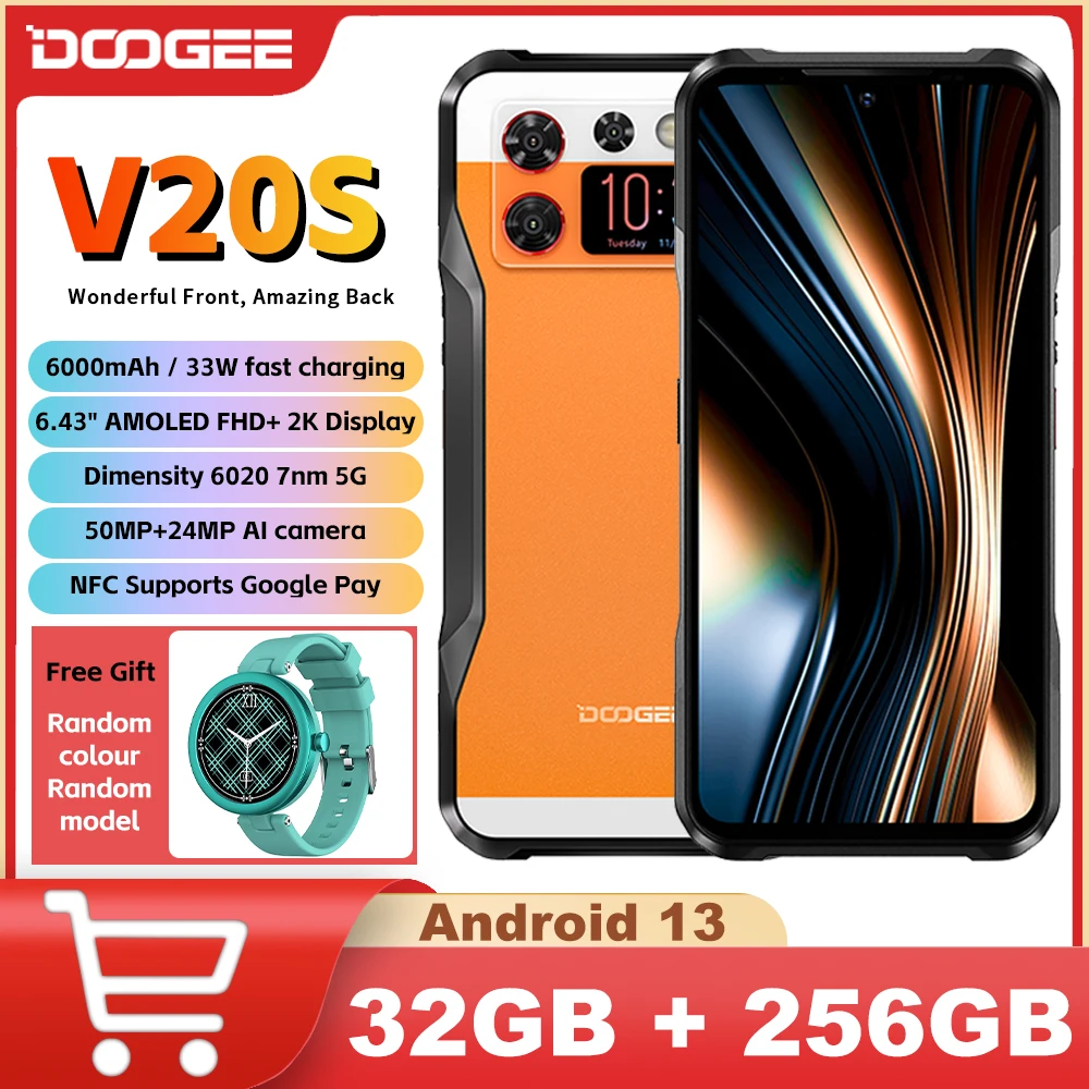 telefone robusto doogee v20s 5g 12gb mais 256gb dimensao 6020 octa core tela traseira amoled de 158 50mp 6000mah 33w nfc android 01