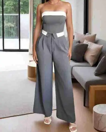 

Spring and Autumn Fashion Temperament Commuting Style Women's Suit Pants with Contrasting Splicing and Flanged Wide Leg Pants