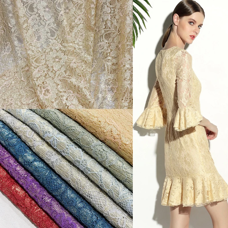 

Gold Wire Lace Fabric Soft Skin Friendly Fashionable Hollow out Sparkling Clothing Fabric for DIY Projects