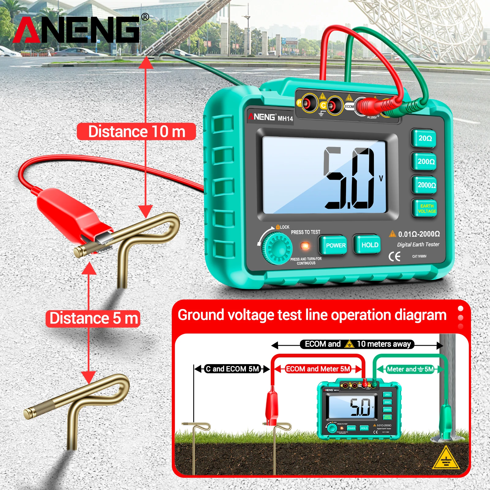 Professional Digital Only Multimeter MH14 Ground Resistance Tester AC200V Megohmmeter Voltmeter Ohm Tester Tool