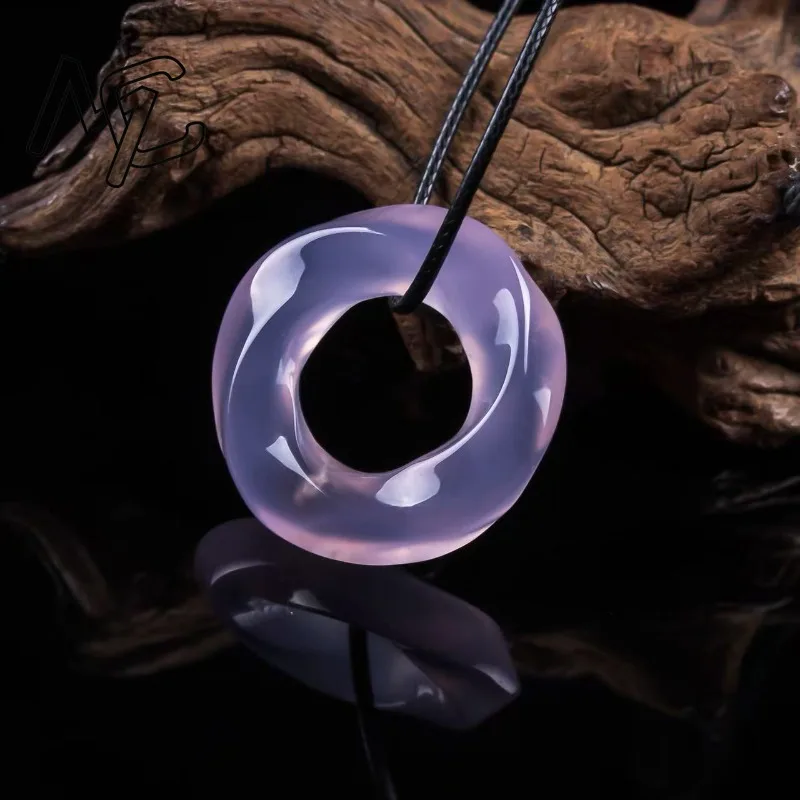 Pendentif en agate de calcédoine violette naturelle, anneau de paix, collier en forme de cercle lisse avec cordon tressé, bijou porte-bonheur et protection pour femmes.