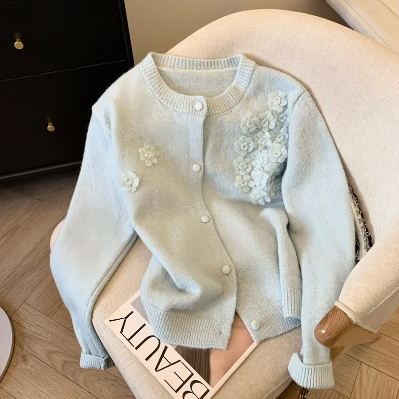 

Women White Mohair Cardigan Warm Thicken Sweater Long Sleeves Cashmere Sweater 90s Vintage Y2k 2000s Fashion Clothes Autumn 2025
