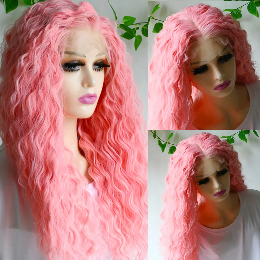 الوردي الاصطناعية الدانتيل شعر مستعار أمامي غلويليس 13x4 طويل مجعد الدانتيل الجبهة الباروكات للنساء رقيق سميكة كبيرة حجم تأثيري الطرف