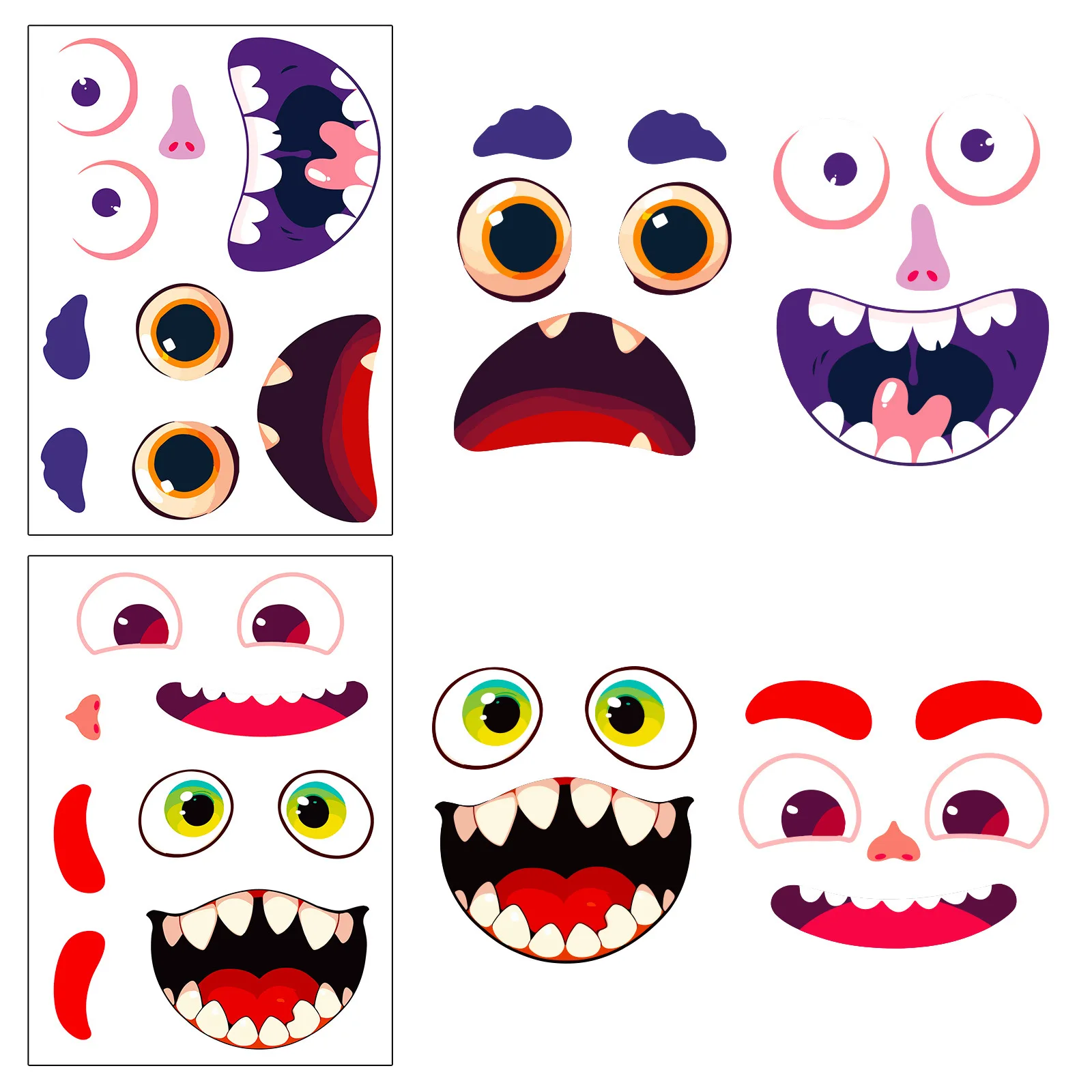 6Sheets Halloween DIY Puzzle Sticker Games 6 Pumpkin Grimace Decoration Make A Face Funny Assemble Jigsaw Stickers Kids Educatio