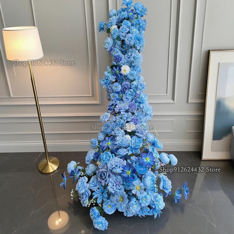 

Синяя Розовая Роза Гортензия Диван Столешница Цветочный шар Цветочная композиция Свадебный фон Доска Проход Вечеринка Пол Цветы Ряд