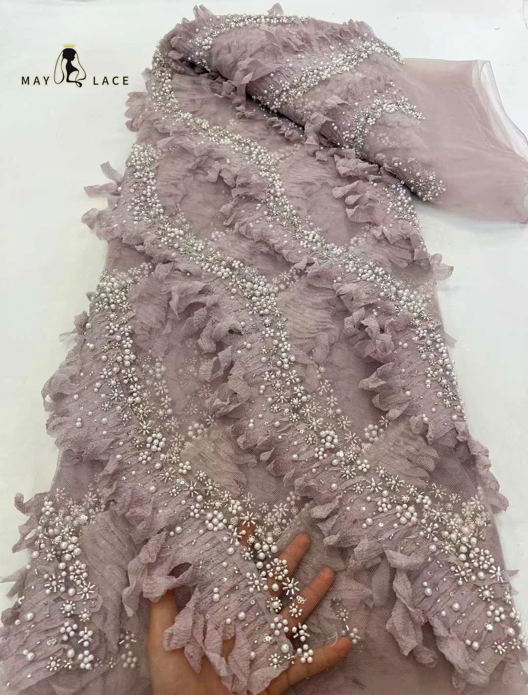 

2026New Design African Luxury 3D Handmade Beads Mesh Lace Nigerian French Sequin Embroidered Tulle Lace Fabric For Wedding Party