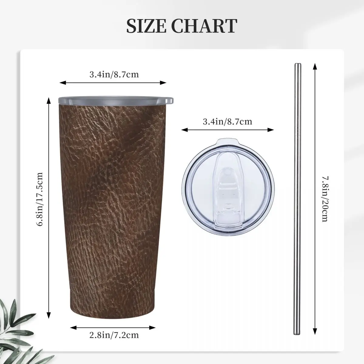 Dark Brown Leather Effect Material Stainless Steel Tumbler Vacuum Insulated Mugs Thermal Cold Cup Straw With Lid 20oz