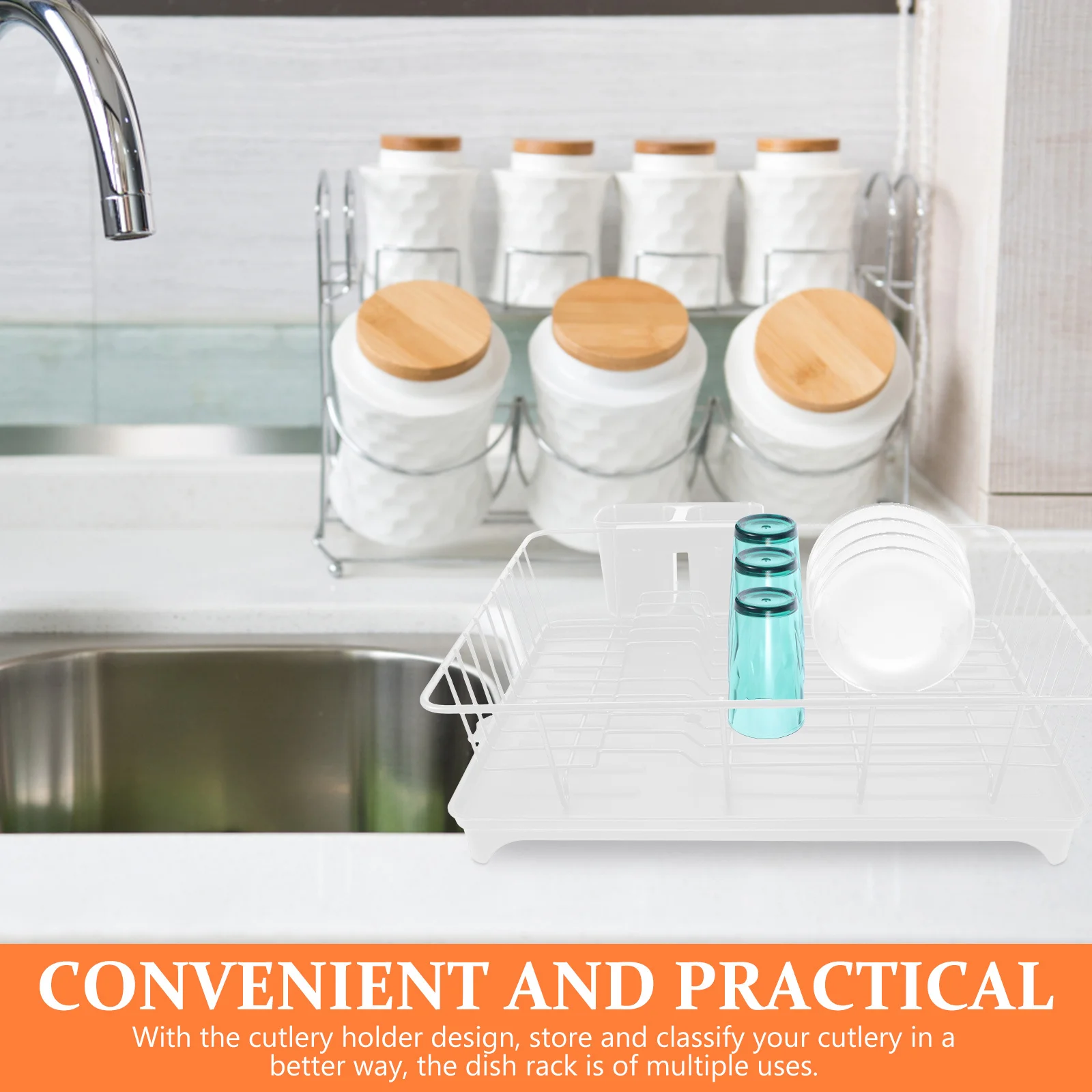 

Kitchen Dish Drying Rack Large Drain Board for Sink with Utensils Holder Space Saving Stainless Steel Dish Drainer Counter Bowl