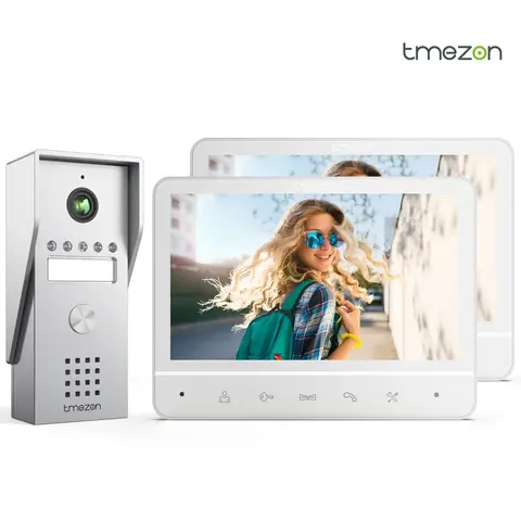 TMEZON Video Doorphone 4-Wire,Intercom with Doorbell, Doorphone with Camera,7" Color Display, 120° Wide View Camera
