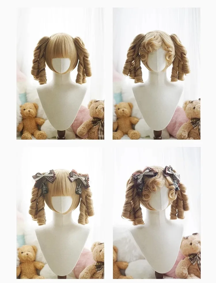 Synthetic Lolita Cosplay Wig Short Bob Hair  With/Without Double Ponytail Roman Roll Princess Roll Halloween Christmas Party Wig
