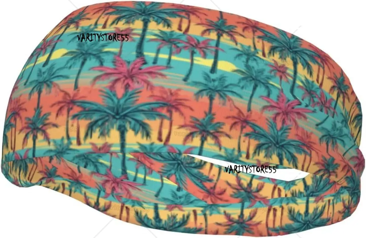 

Hawaii Palms Print Sports Headband for Men Wome Reused Washed Mens Headband Sweat Bands for Running Yoga Fitness Workout