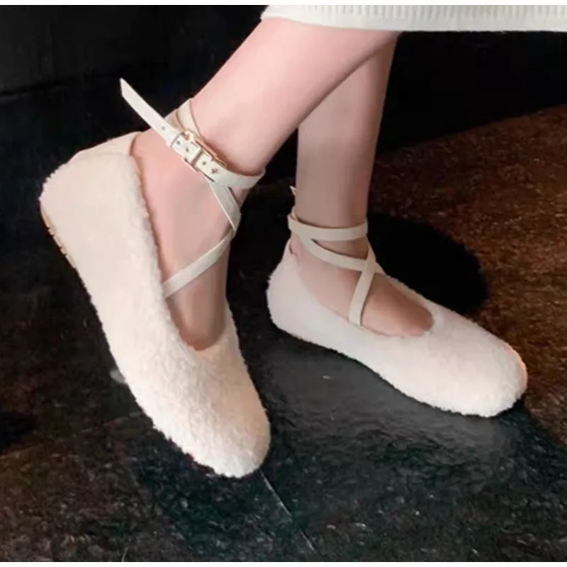 

Winter Mary Jane Shoes Women Round Toe Slip-on Footwear Loafers Fur Casual Sneaker Autumn Modis Slip on Dress Moccasin New Fall