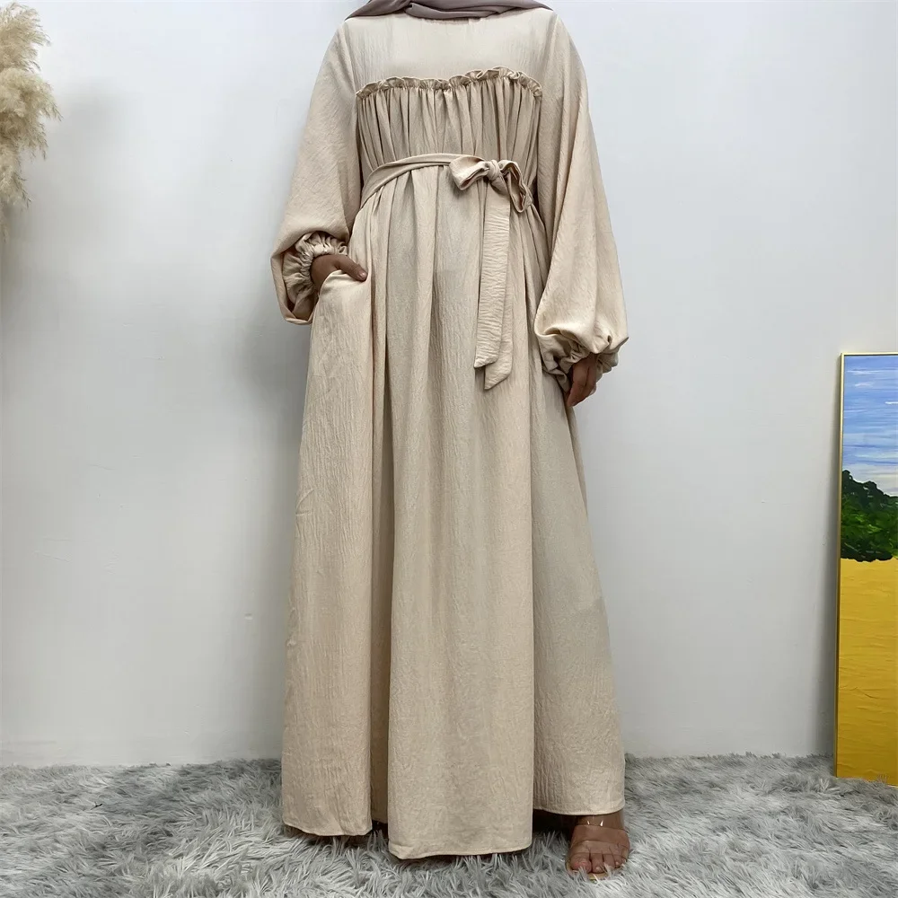 Women Middle East Abaya Dress Islamic Abaya Solid Color Turkey Caftan Saudi Muslim Plain Robe Loose Dress Abaya Dress for Lady