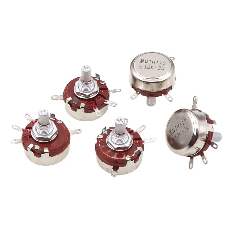 2pcs WTH118 2W 1A Potentiometer 1K 2.2K 4.7K 10K 22K 47K 100K 470K 1M WTH118-2W Round Shaft Carbon Rotary Taper Potentiometer