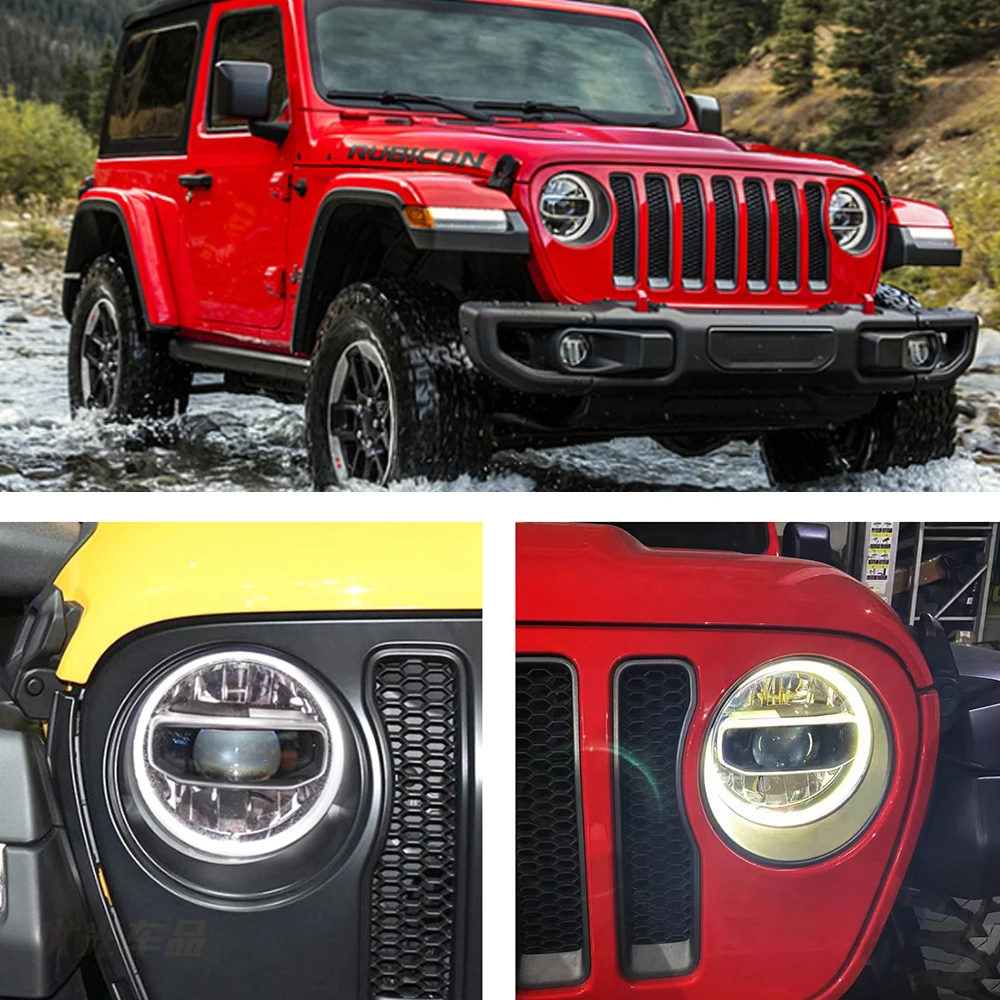 Lantsun JL1092 LED Headlight with White Ring for Jeep for Wrangler JL2018+ Aluminum Alloy Round Headlamp 1-pair Hi/Lo Beam