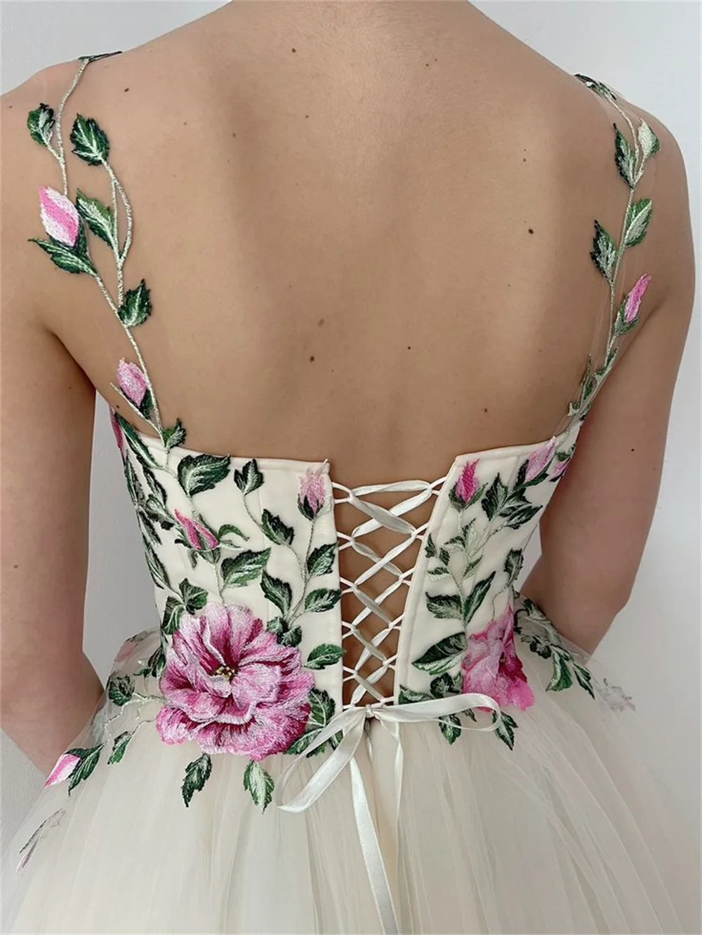 Amanda Elegantly Flower Embroider فساتين سهره فاخره2023 Princess Tulle A-line Prom Dresses Sexy Sleeveless Vestidos De Noche