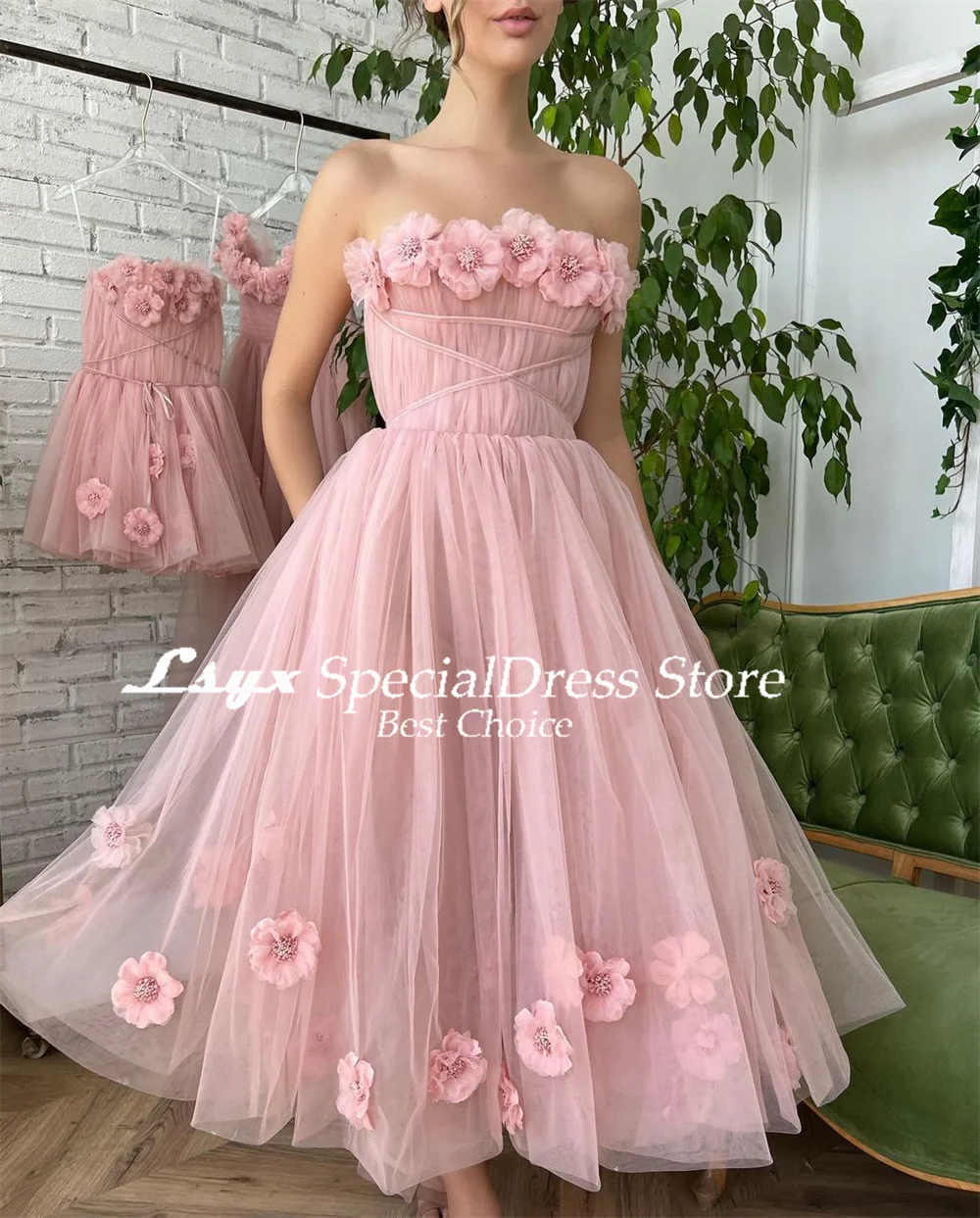 LSYX Pastrol Prom Gown 2024 Tulle Pleat A-line Evening Dresses 3D Handmade Flowers Elegant Birthday Party Dresses for Women