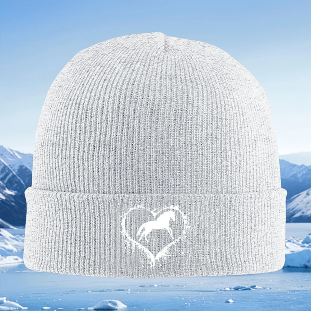 Cavallo bianco cuore astratto splash design Uomo Donna Cappello lavorato a maglia unisex Beanie Pullover Cap Inverno Termico Caldo Natale All'aperto