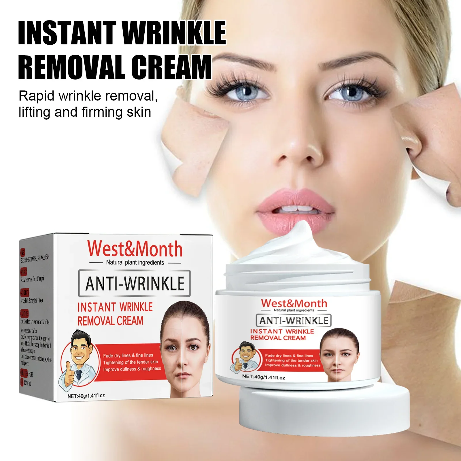 40g West & Month Instant Anti-Wrinkle Face Cream Firming Lifting Fine Lines French Lines Repair Dry Skin and Lack of Water