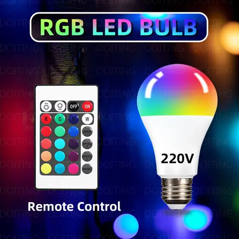 16 Colors RGB Bulb E27 LED Multicolor Bulb 220V Lighting Dimmable 24 Key Remote Control Smart Lamp Household Atmosphere Light