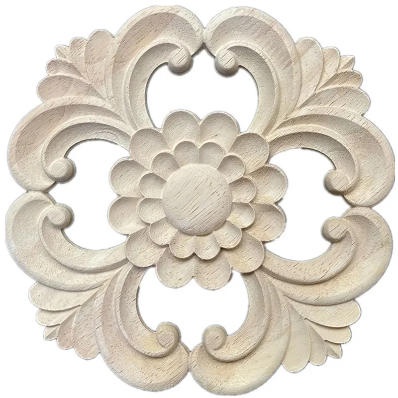 22cm Wood Onlay Appliques with Flower Detail Carving Unpainted Ornate Wooden Decal for Furniture Door Cabinet Dress Up Bed Room