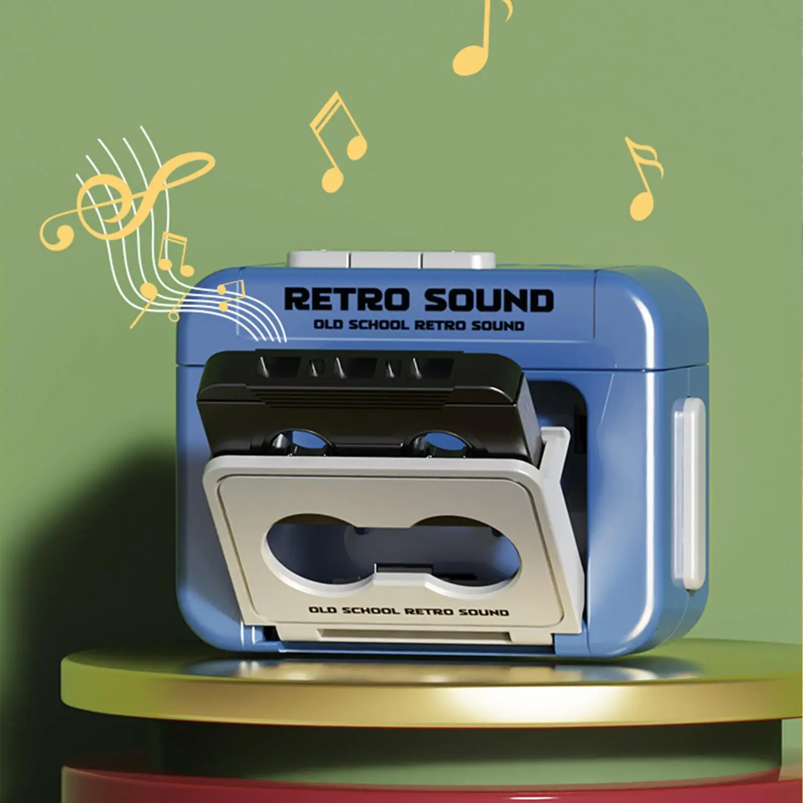 Vintage Portable Music Key Chain Holder Retro Tape Recorder Keychain Gift Home Decoration Can Record Musical Instrument Toy
