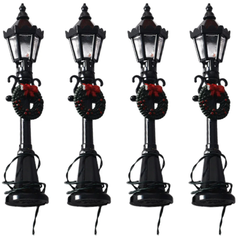

4 Pcs Train Lamp Post Miniature Street Light Model House Outdoor Decor Sand Table for Lantern
