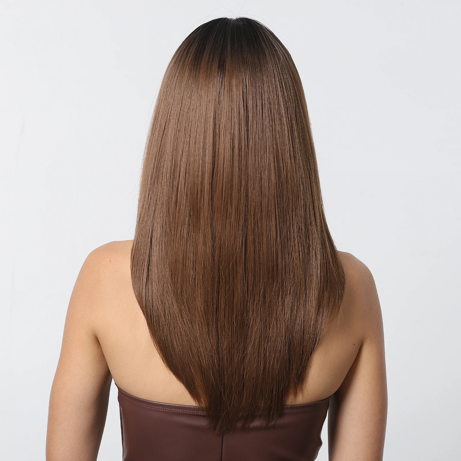 ALAN EATON Chestnut Brown Wavy Synthetic Wigs with Bangs Long Curly Brown Wig for White Women Naturally Hairline Heat Resistant image 2
