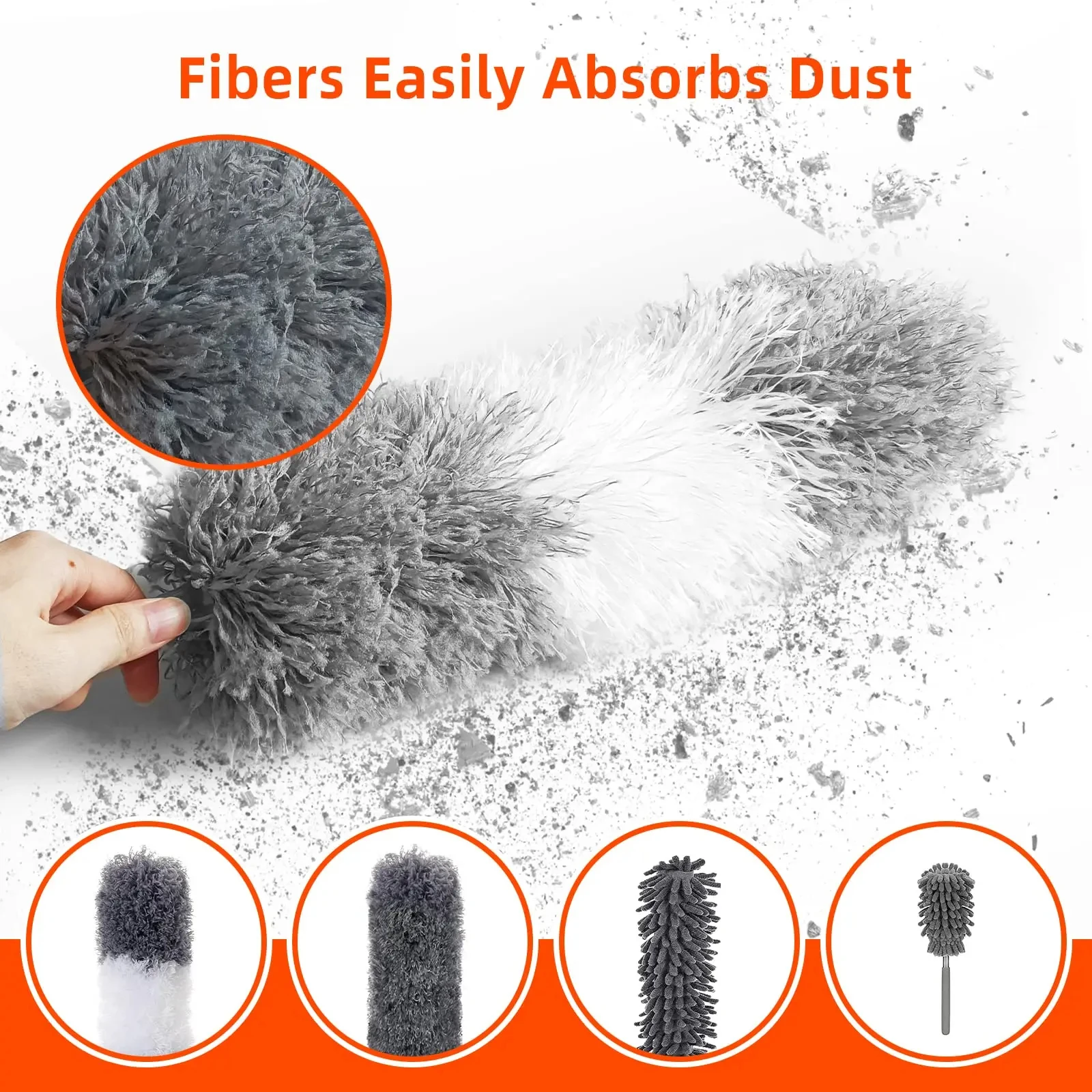 2.5m Extendable Stainless Steel Telescopic Rod Cleaning Duster Ceiling Sofa Car Dust Cleaner Floor Gap Brush Home Household Tool