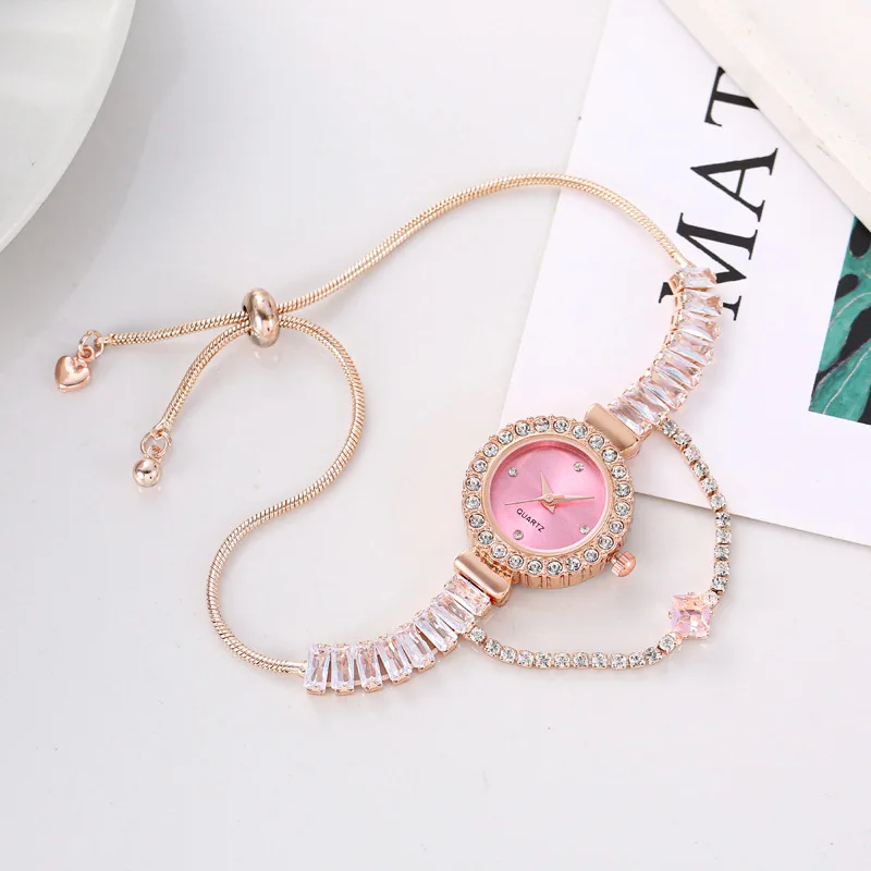 

New luxury fashion diamond-encrusted women's watch temperament female students pull bracelet watch zircon pendant quartz watch
