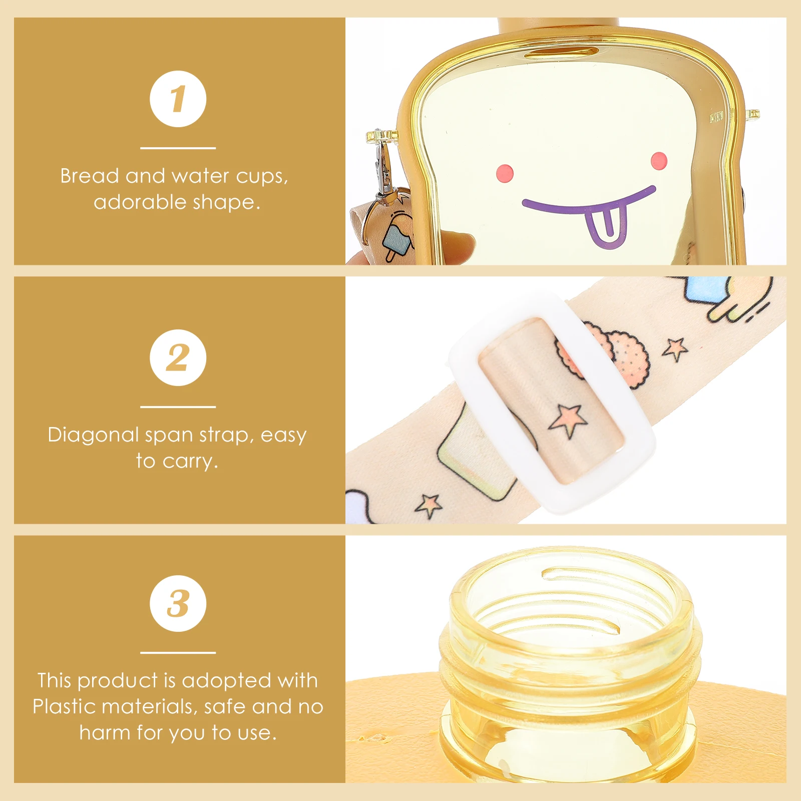 

Bread Shaped Water Bottle Portable Durable Plastic Water Cup Smooth Surface Comfortable Handle Outdoor Leisure Bottle with