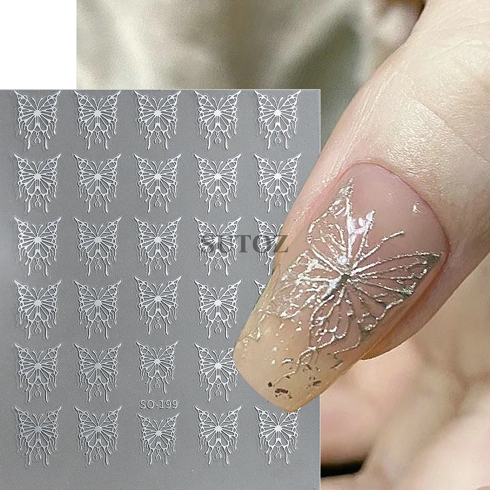 3D papillon ongle autocollant holographique noir blanc or argent papillons ongles curseurs Y2K conception manucure décalcomanies décor GLSO-199