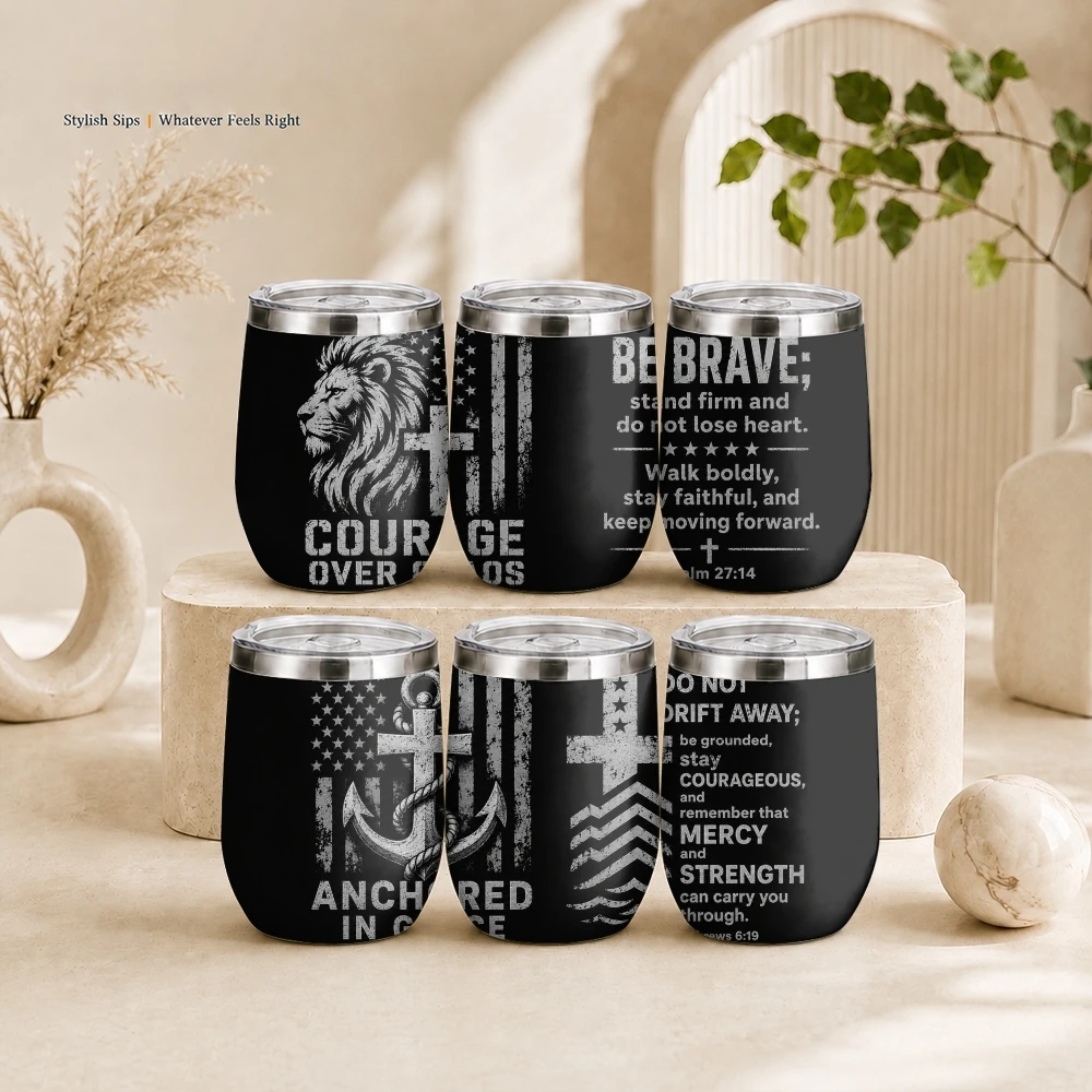 Lion Courage Faith Vacuum Flasks 12oz Insulated Stainless Steel Mug with Lid Travel Tumbler Double Wall Drink Coffee Cup