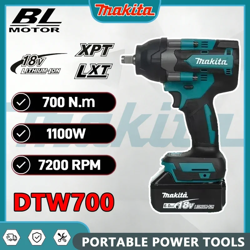 

Makita DTW700 Cordless Impact Wrench 1000N.M Brushless Electric Wrench Screwdriver Large Torque Auto Repair Power Tools