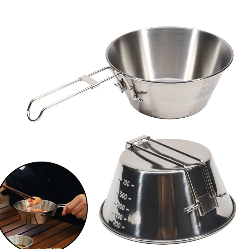 304 Stainless Steel Folding Bowl Picnic Rice Bowl Barbecue Mountaineering Water Cup Camping Portable Outdoor Cooker